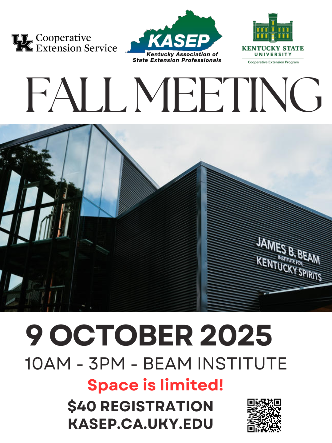 Flyer for the KASEP 2025 Fall meeting on October 9 at James Beam Institute for Kentucky Spirits