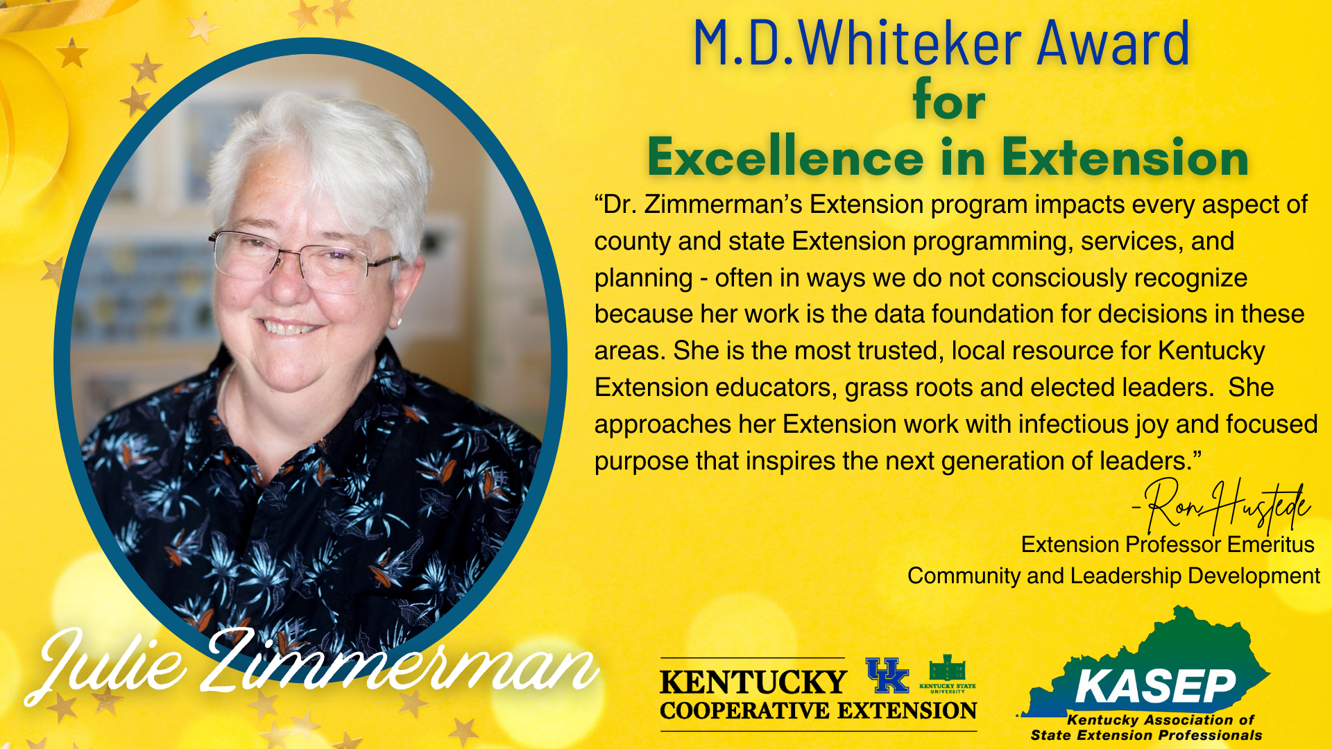 M.D. Whiteker Award for excellence in extension - Dr. Julie Zimmerman 